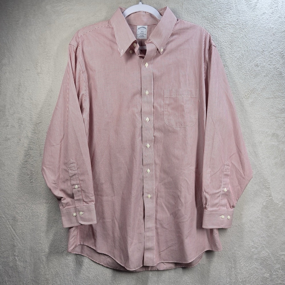 Brooks Brothers Regent Button‎ Down Shirt Men 17-2/3 Red Stripe No Iron